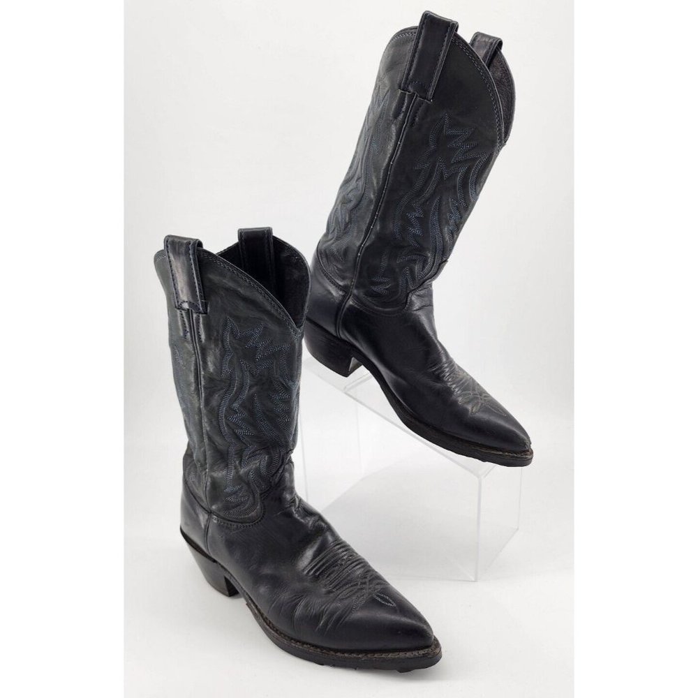 Justin Men's Buck Cowboy Boots Black Leather Pull On Style L4205 Size 7.5B